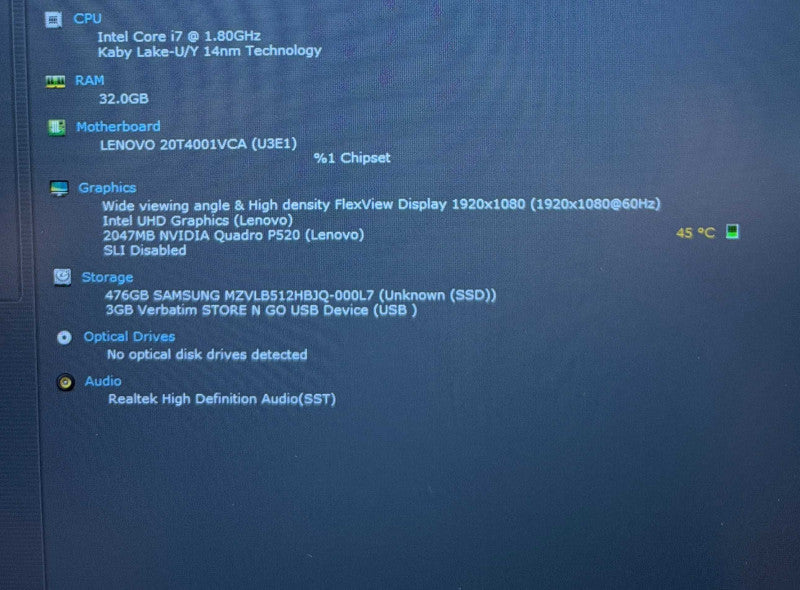 Lenovo ThinkPad P15s i7-10510U QUADRO P520 16GB RAM 256SSD FRENCH KEYBOARD  Lap200