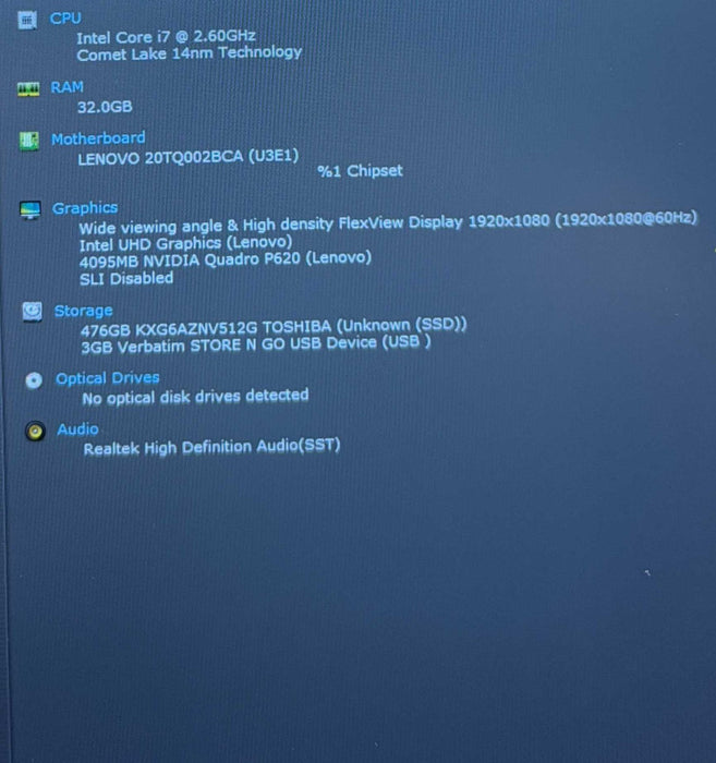Lenovo ThinkPad P15v i7-10750H QUADRO P620 16GB 256SSD FRENCH KEYBOARD READ!  Lap200