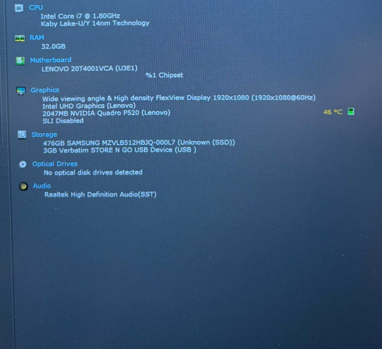 Lenovo ThinkPad P15s i7-10510U QUADRO P520 16GB RAM 256SSD FRENCH KEYBOARD   Lap200