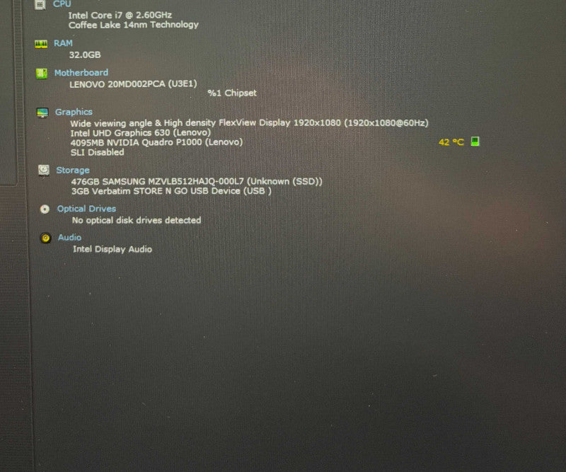 Lenovo ThinkPad P1 i7-8850H QUADRO P1000 16GB RAM 256SSD FRENCH KEYBOARD  Lap200