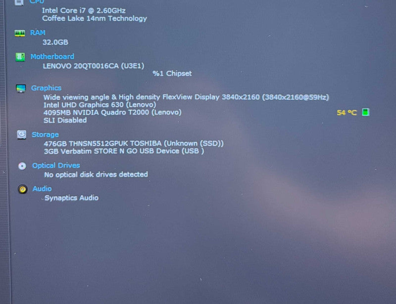 Lenovo ThinkPad P1 4K i7-9850H QUADRO T2000 16GB RAM 256SSD FRENCH KEYBOARD  Lap200