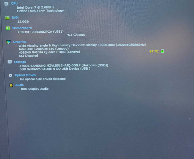 Lenovo ThinkPad P1 i7-8850H QUADRO P1000 16GB RAM 256SSD FRENCH KEYBOARD READ  Lap200