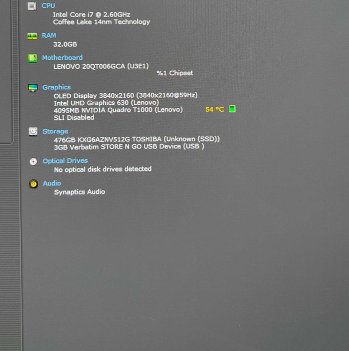Lenovo ThinkPad P1 4K TOUCH i7-9750H QUADRO T1000 16GB 256SSD FRENCH KEYBOARD  Lap200