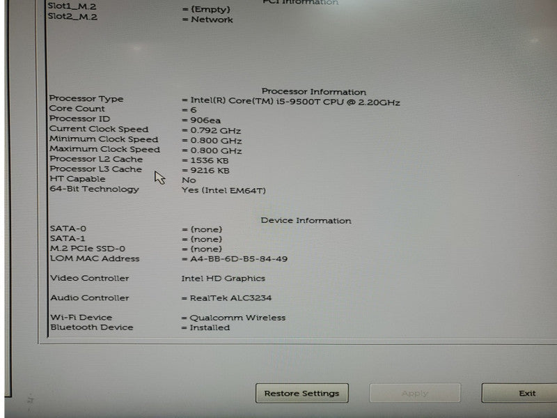 Dell Optiplex 3070 USFF | Intel i5-9500T @ 2.20GHz | 16GB | No HDD