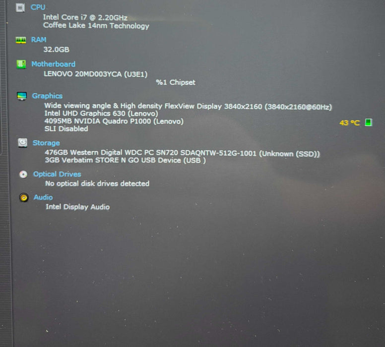 Lenovo ThinkPad P1 4K TOUCH i7-8750H QUADRO P1000 16GB 256SSD FRENCH KEYBOARD  Lap200