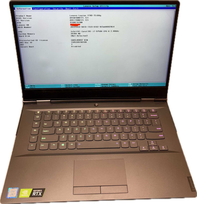 Lenovo Legion Y740-15IRHg i7-9750H No Battery For Parts/Repair READ! Q Lap200