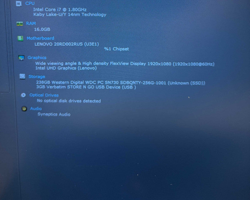 Lenovo ThinkPad E15 Intel Core i7-10510U@1.8GHz 16GB RAM 256GB SSD   Lap200