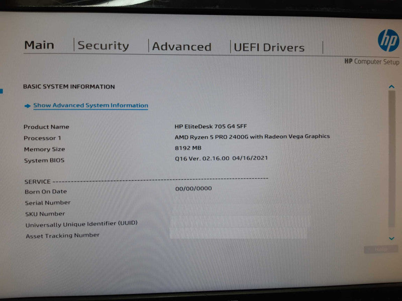 HP EliteDesk 705 G4 SFF Ryzen 5 PRO 2400G 8GB RAM No HDD  Q