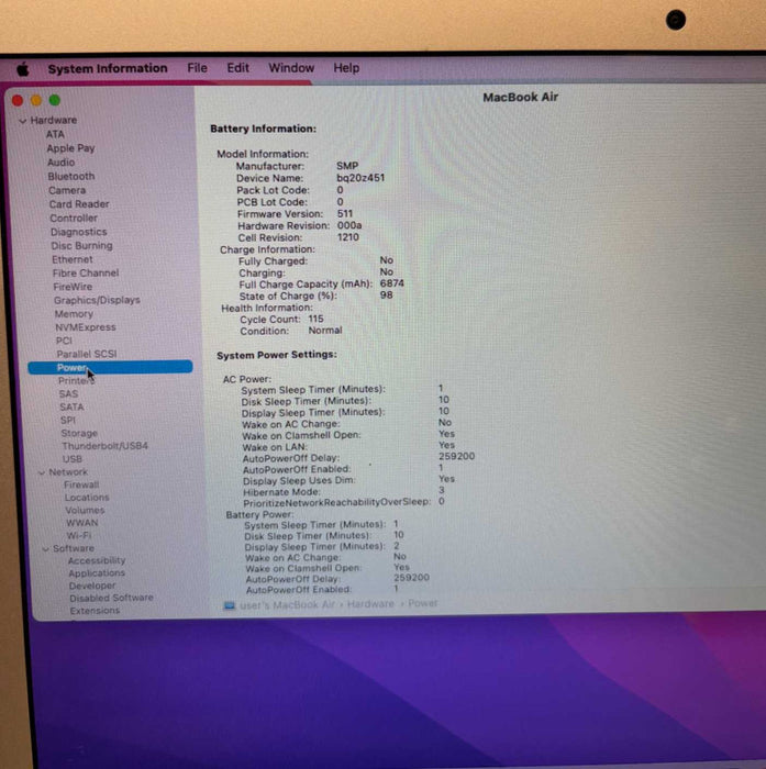 Apple MacBook Air 13" Early 2015 i5-5250U 8GB 128SSD No Power Adapter