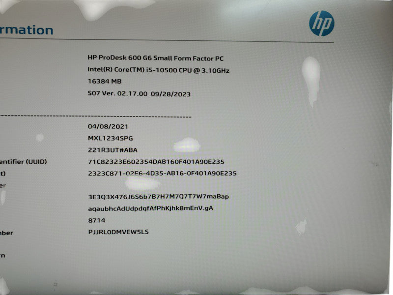 HP ProDesk 600 G6 SFF Desktop PC | Intel Core i5-10500 16 GB DDR4