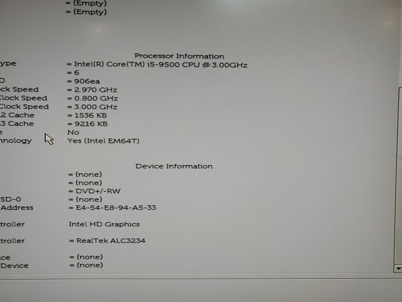Dell OptiPlex 3070 SFF, i5-9500 CPU @ 3.00 GHz, 16GB DDR4