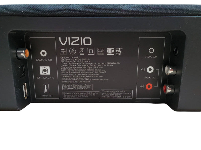 VIZIO SB3820-C6 38-Inch 2.0 Channel Sound Bar | No Remote