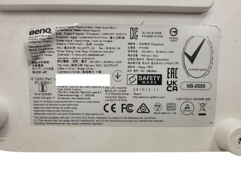 BenQ MW560 WXGA DLP Eco-Friendly Business Projector No remote Lamp Hour: 1855 $