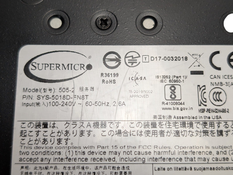 Supermicro 505-2 Small Server X10SDV-TP8F Intel Xeon D-1518 32GB RAM  -