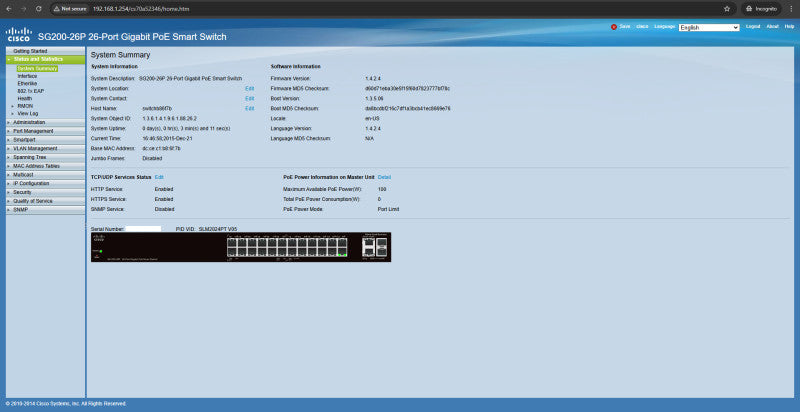 Cisco SG200-26P 26-Port Gigabit PoE Managed Smart Switch w/ Rack Ears