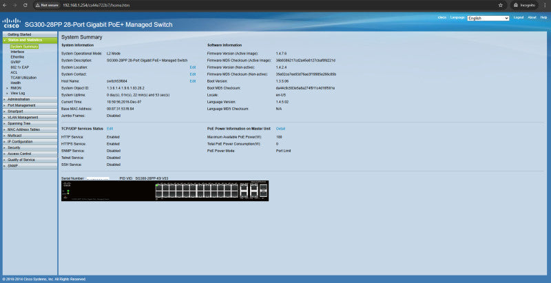 Cisco SG300-28PP-K9 V03 | 28-Port Gigabit PoE+ Managed Switch | 2x SFP