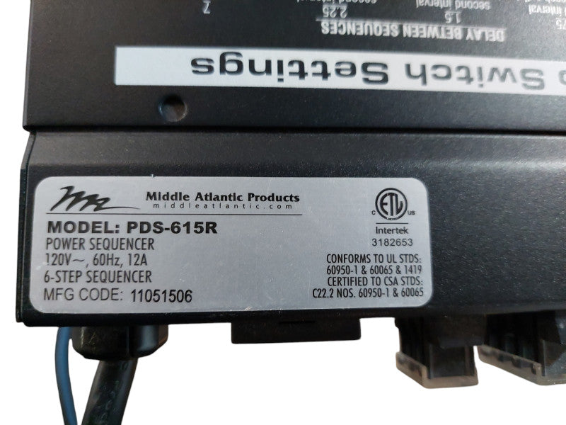 Middle Atlantic Model: PDS-615R 6-Step Sequencer Power Distribution Unit =