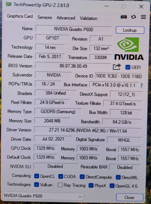 NVIDIA Quadro P600 | 2GB GDDR5 Graphics Card | 4x MiniDP High Profile