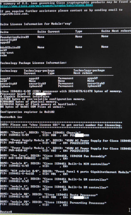 CISCO ISR4451-X/K9 Integrated Services Router with 2x Power supplies, SEE _