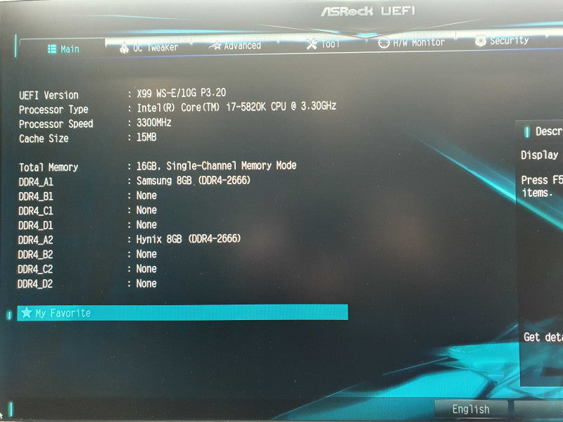 ASROCK X99 WS-E/10G LGA 2011-3, i7-5820K @ 3.3GHz, 16GB DDR4, w/ I/O Q