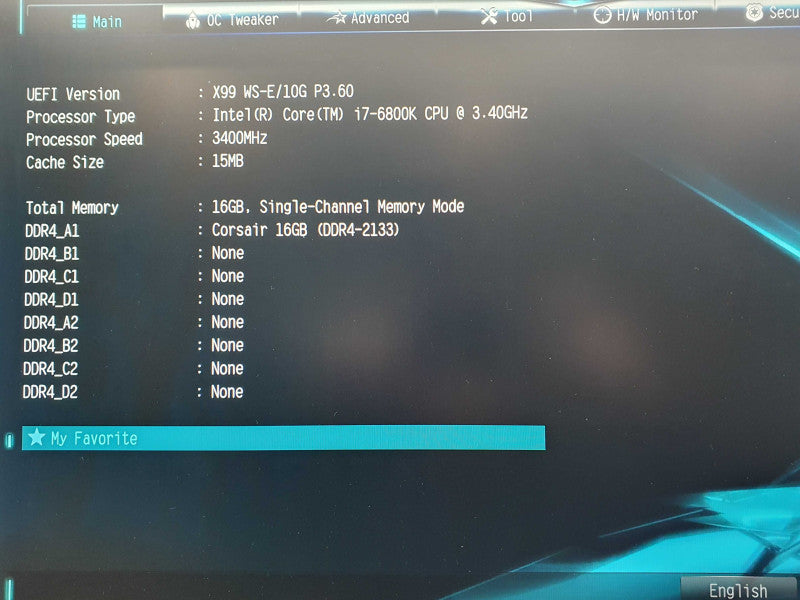 ASROCK X99 WS-E/10G LGA 2011-3, i7-6800K @ 3.40GHz, 16GB DDR4, w/ I/O