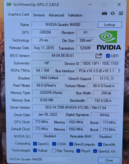 NVIDIA Quadro M4000 | 8GB GDDR5 Graphics Card | 4x DisplayPort
