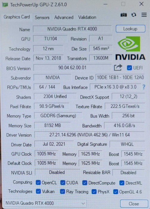 NVIDIA QUADRO RTX 4000 8GB GDDR6 Workstation Graphics Card _