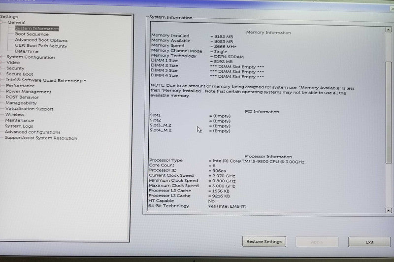 Dell OptiPlex 5070 SFF | Intel Core i5-9500 @ 3.00 GHz | 8GB DDR4 - No HDD