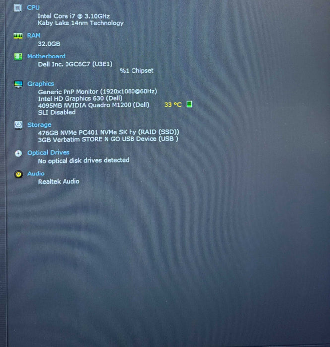 Dell Precision 7520 i7-7920HQ@3.1GHz QUADRO M1200 4GB GPU 32GB 256GB SSD READ  Lap200