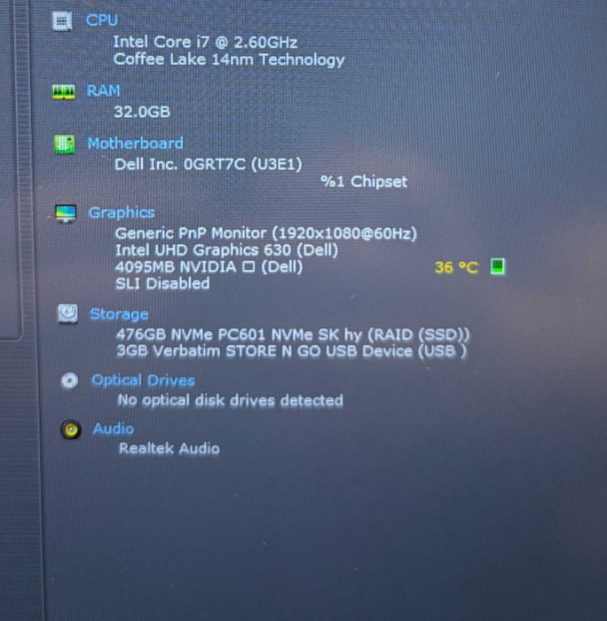 Dell Precision 7540 i7-9850H QUADRO T1000 4GB GPU 32GB RAM 512GB SSD READ  Lap200