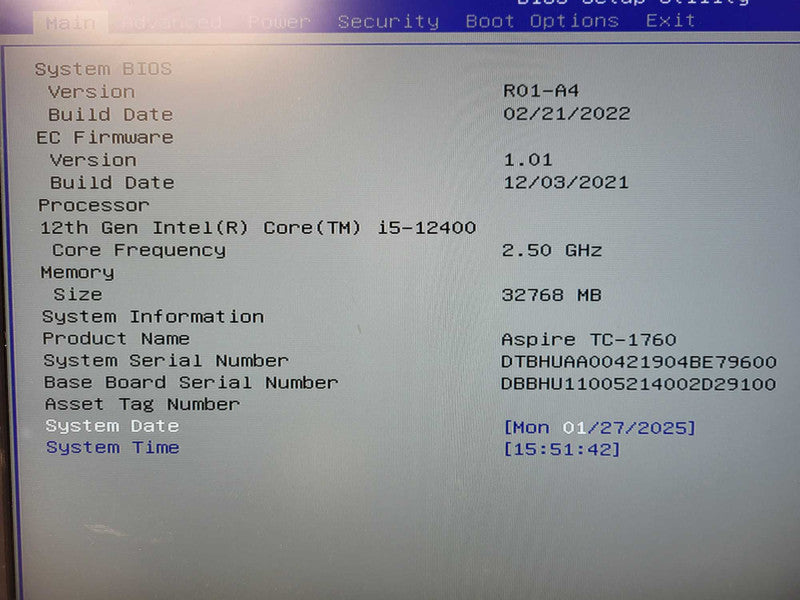 Acer Aspire TC-1760 i5 12400 32GB RAM No HDD $