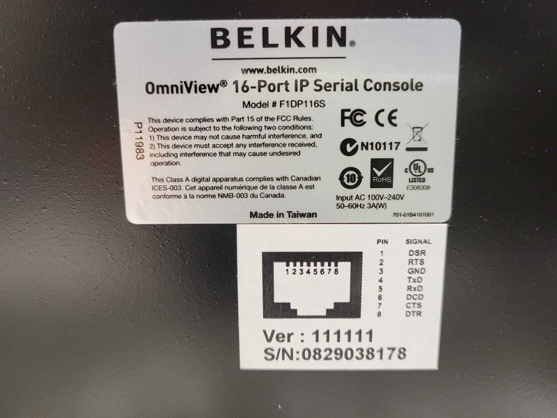 Belkin OmniView 16 Port IP Serial Port Console Server F1DP116S $