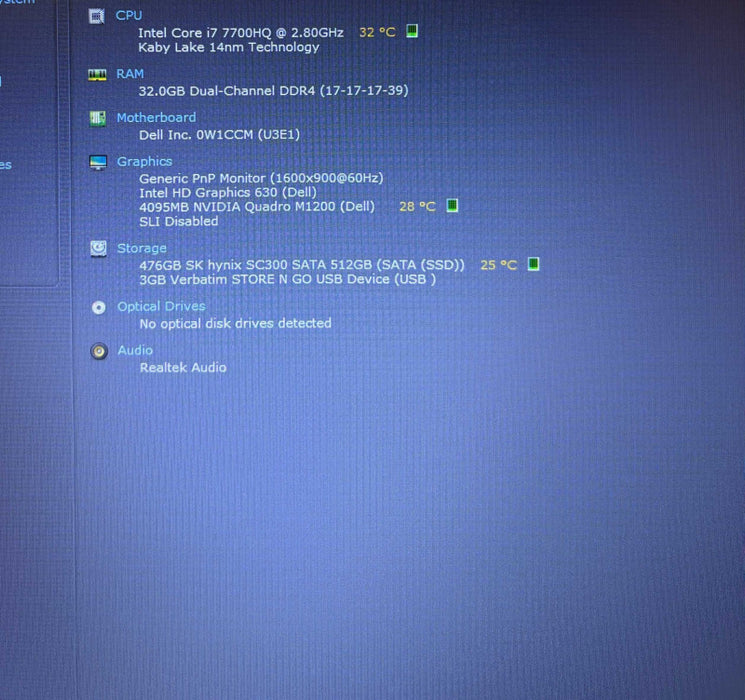 Dell Precision 8820 i7-7700HQ QUADRO M1200 4GB GPU 32GB RAM 512GB SSD READ  Lap200
