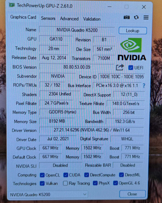 NVIDIA Quadro K5200 | 8GB GDDR5 Graphics Card | 2x DP, 2x DVI