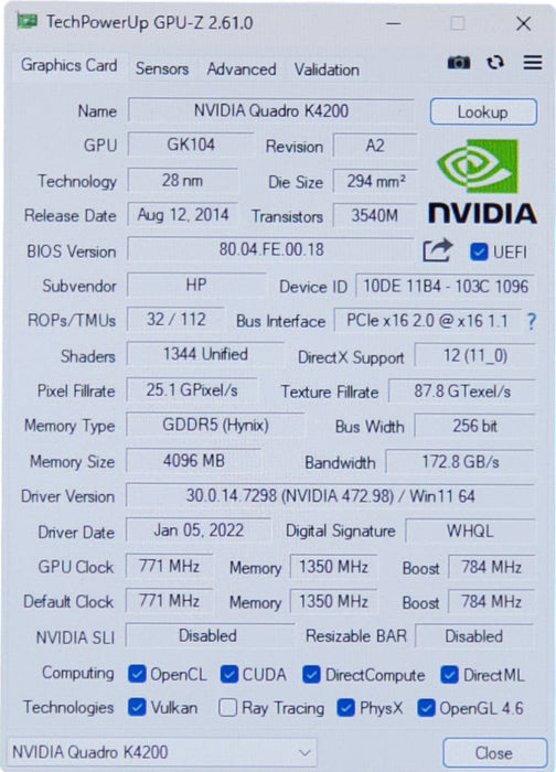 NVIDIA Quadro K4200 | 4GB GDDR5 Graphics Card | 2xDP 1xDVI