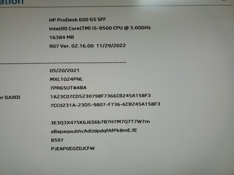 HP ProDesk 600 G5 SFF Desktop i5 - 9500 CPU @ 3.00GHz 16GB DDR4