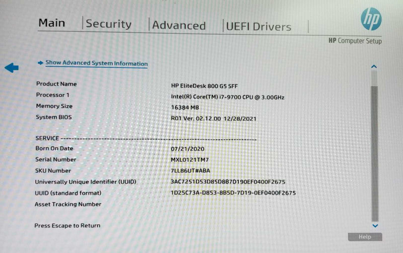 HP EliteDesk 800 G5 SSF | Intel i7-9700 @3.00GHz |16 GB RAM - NO HDD |