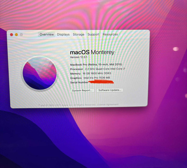 Apple MacBook Pro 15" Mid 2015 i7-4770HQ 16GB 256SSD No Power Adapter