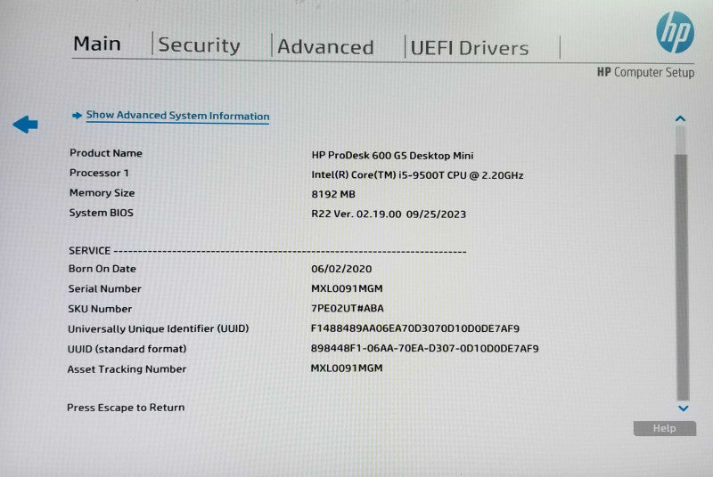HP ProDesk 600 G5 USFF | Intel i5-9500T @2.20GHz | 8GB RAM - NO HDD |