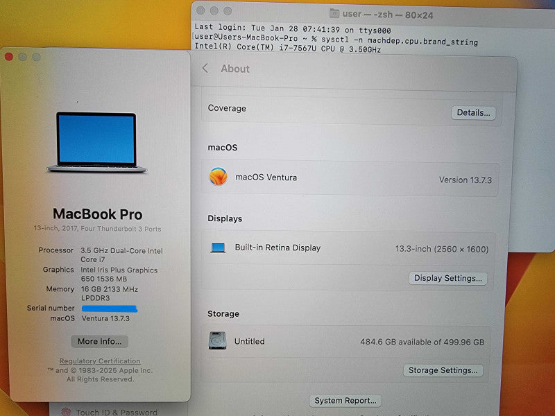Apple MacBook Pro 13" 2017 A1706 | i7-7567U @3.5GHz 16GB RAM 500GB SSD - READ