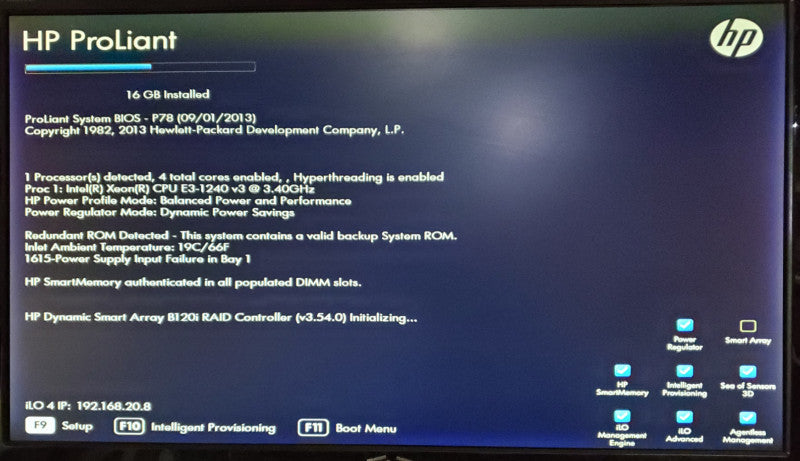 HP ProLiant ML310e Gen8 v2 | 1x Xeon E3-1240 v3 | 16GB DDR3 | No HDD | B120i