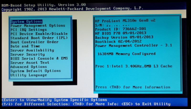 HP ProLiant ML310e Gen8 v2 | 1x Xeon E3-1240 v3 | 16GB DDR3 | No HDD | B120i