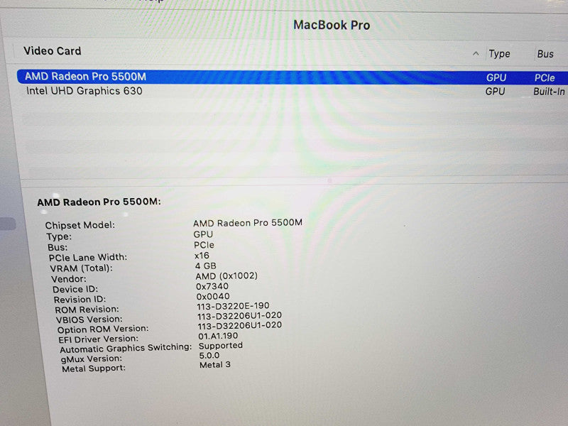 Apple Macbook Pro 2019 16" 8-Core i9-9880H @ 2.3GHz 16GB DDR4 1TB SSD  (