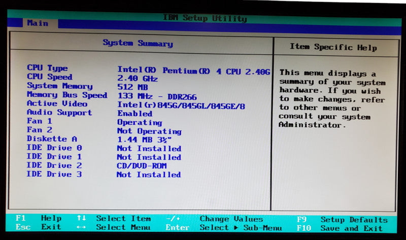 IBM NetVista | Intel Pentium 4 @ 2.40GHz | 512MB RAM | No HDD