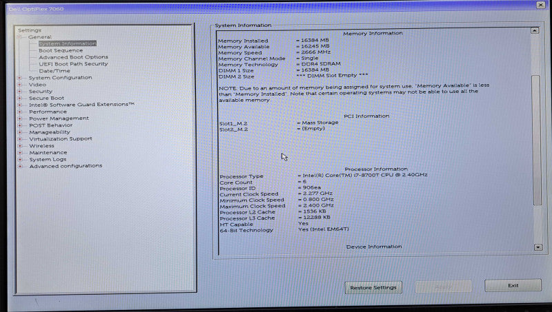 Dell OptiPlex 7060 Micro | i7-8700T @2.40GHz 6C, 16GB DDR4, 256GB NVMe