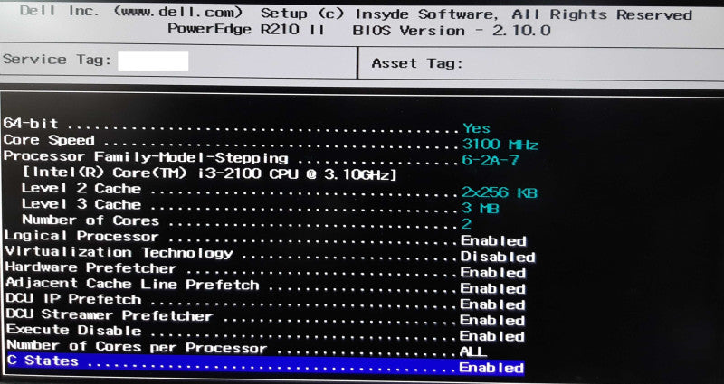 Dell PowerEdge R210ii 1U, i3-2100 @3.1GHz, 4GB DDR3, 250W PSU, No HDD Q