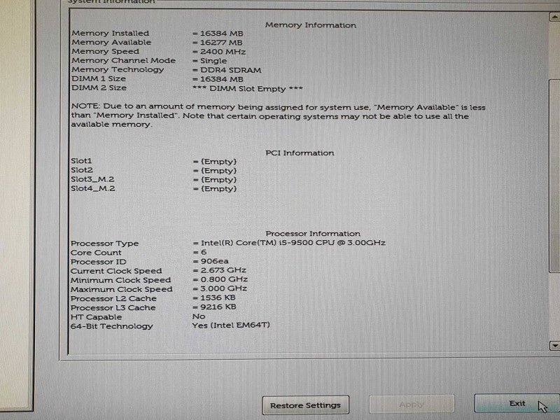 Dell OptiPlex 3070 SFF, i5-9500 CPU @ 3.00 GHz, 16GB DDR4, No HDD/OS
