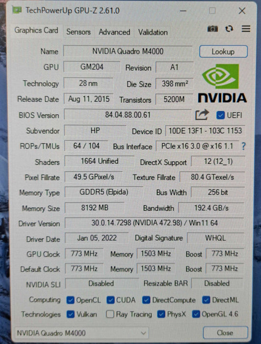 NVIDIA Quadro M4000 | 8GB GDDR5 PCIe Graphics Card | 4x DisplayPort