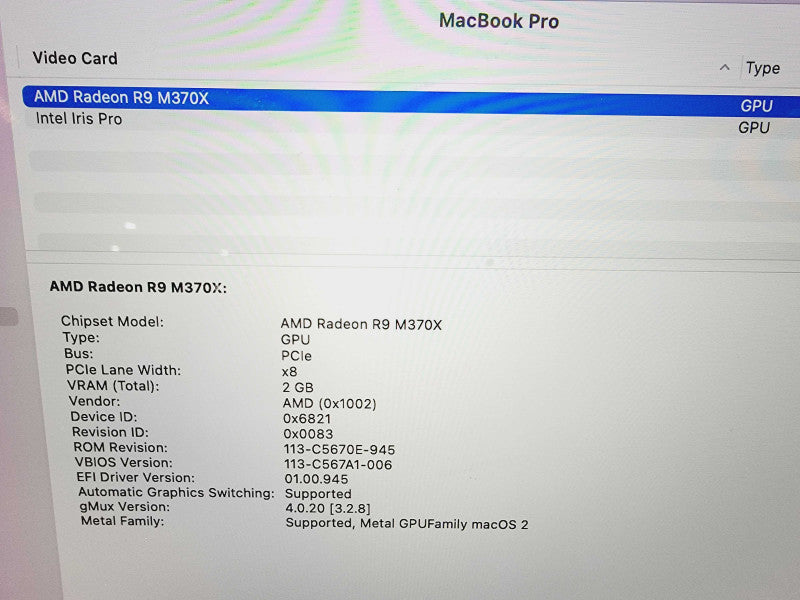 Apple Macbook Pro Retina 2015 15" 4-Core i7-4870HQ@2.5GHz 16GB DDR3 500GB SSD (