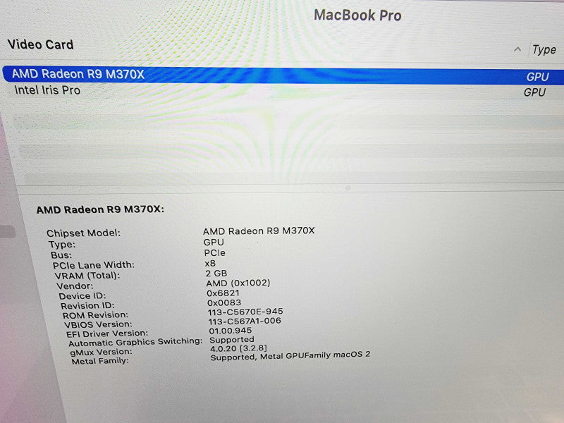Apple Macbook Pro Retina 2015 15" 4-Core i7-4870HQ@2.5GHz 16GB DDR3 250GB SSD (
